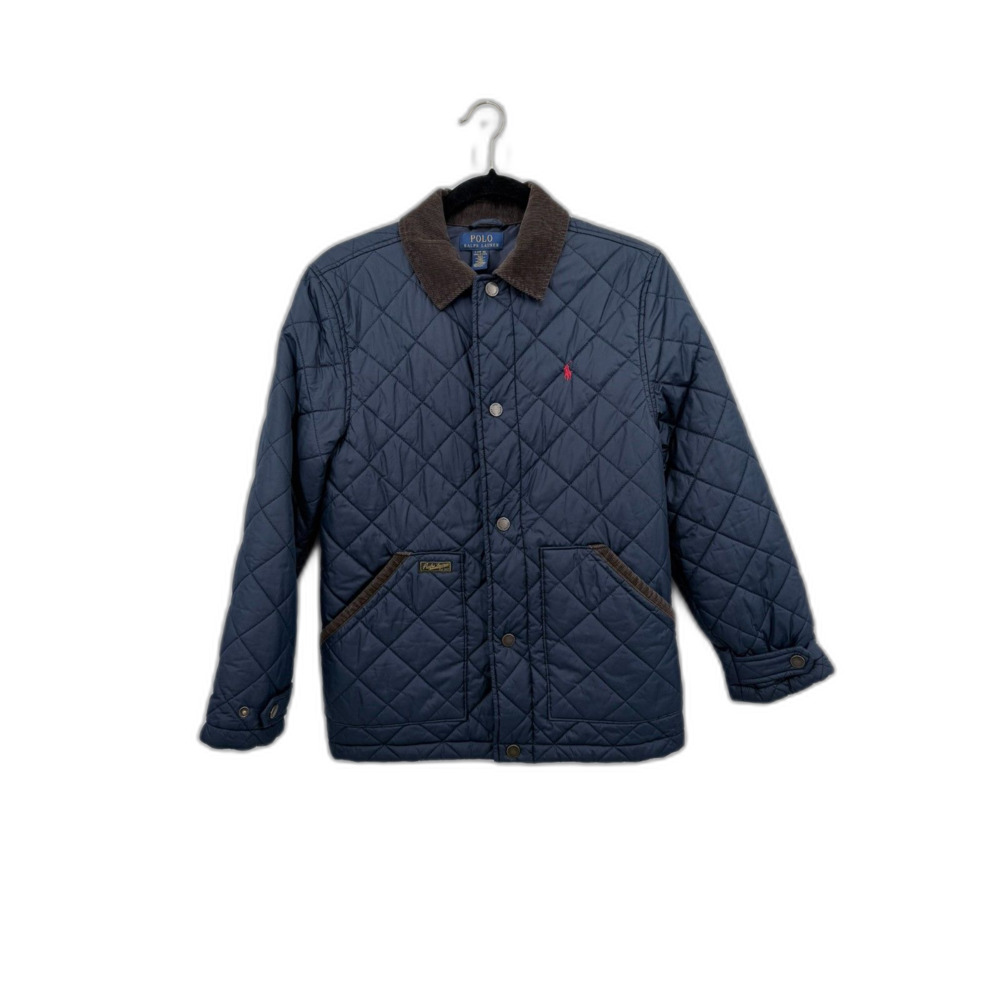 Polo Ralph Lauren Navy Blue Quilted Barn Jacket Corduroy Boys Fall L 14-16